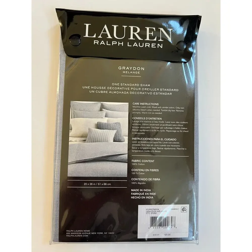 Ralph Lauren Graydon Melange Chambray Blue Standard Sham $120 NEW